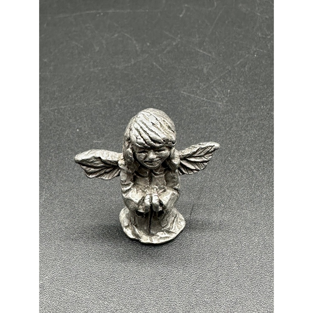 Vintage Pewter Angel Figurine Praying Design Small Metal Collectible Shelf Decor